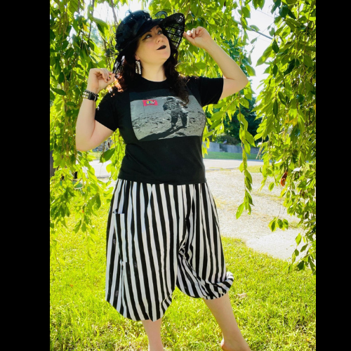 Green white striped pants sales