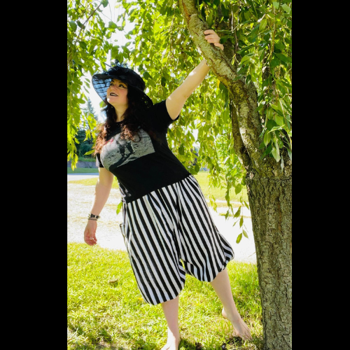 Plus size black sales and white striped pants